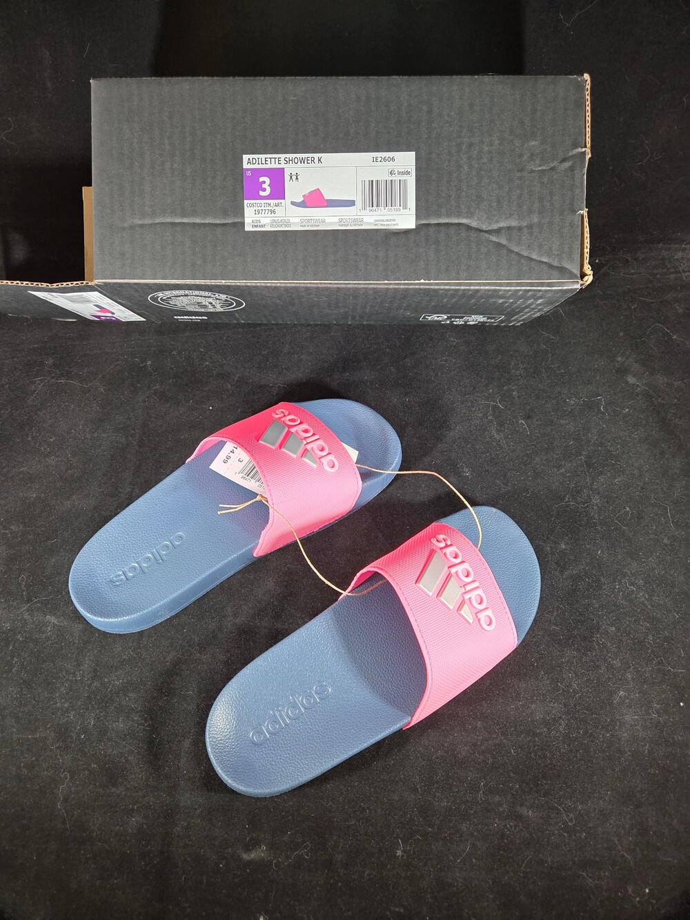 adidas Adilette Shower Slides Kids Lucid Pink Navy Size 3